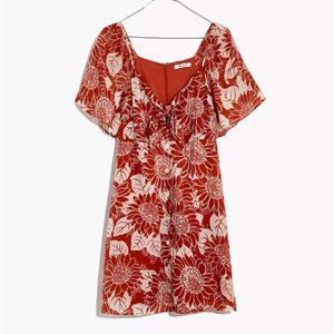 Madewell Silk Tie-Front Mini Dress in Orange Sunflower Season - 0
